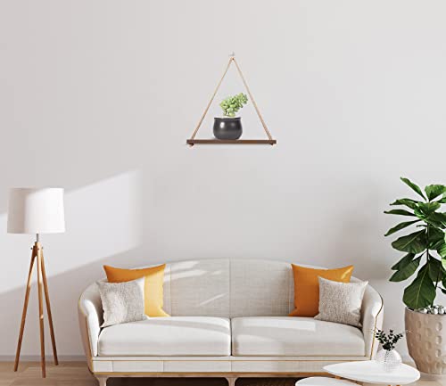 Core Art Hanging Shelves For Wall Boho Window Plant Rope Shelves, Macrame Wall Hanging Shelf Wooden, Brown Rustic Set Of 2 #TOP6