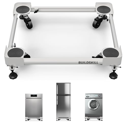 Image of Buildskill Washing Machine Stand /Trolley, Fridge Stand, Dishwasher Stand, Top & Front Load Washing Machine Stand, Supports upto 160KG, Reduces Vibration, Adjustable Mechanism with Locks (White)