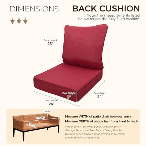 Image of Art Leon Waterproof Outdoor Seat Cushion 24 inchx 24 inch 30D High Density Foam Patio Chair Cushions with Non-Slip Backing Patio Cushions for Patio Furniture Porch Swing Garden Bench Camping Stadium Red