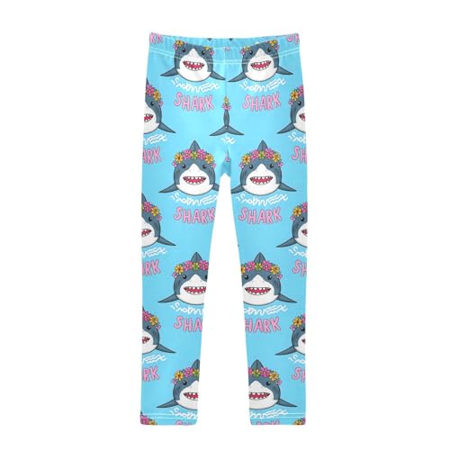 Cute Shark Flower Wreath Girls Leggings Soft Stretch Workout Yoga Dance Pants for Kids Casual Tights