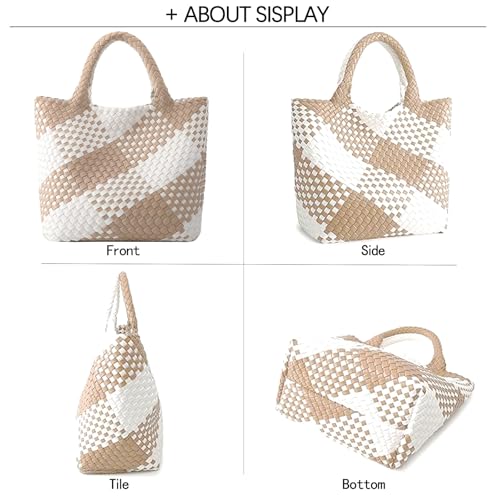 Image of JINMANXUE Unisex Fashion Woven Bag Damen-Tragetasche, Apricot&white, 16.1 inch W x 7.1 inch D x 11 inch H
