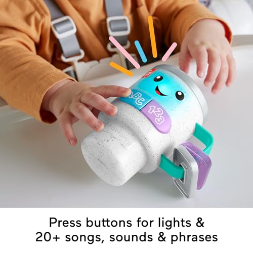 Fisher-Price Laugh & Learn Baby & Toddler Toy Wake Up & Learn Coffee Mug with Lights & Music for Ages 6+ Months, Multilanguage Version, HXF49