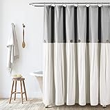 NixiYa Linen Shower Curtain Farmhouse Shower Curtain Grey and White Button Thick Fabric Textured Sho