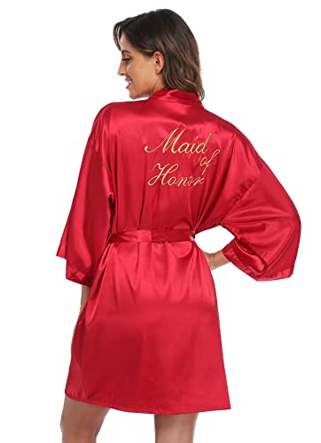 Image of Super Shopping-zone Women's Pure Bride Robes Embroidery Bridesmaid Robes Bridal Party Kimono Robe Wedding Sleepwear