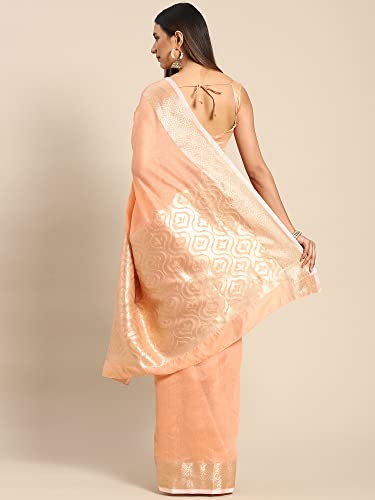 Image of AKHILAM Women's Floral Linen Blend Woven Design Saree With Unstitched Blouse Piece (Peach AA02SDZ6103)