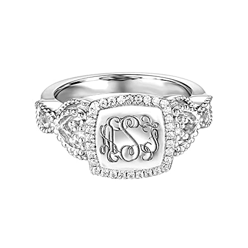 AILIN Custom Classic Monogram Ring 925 Sterling Silver Personalized Engraving initials Rings Graduation Christmas Wedding Anniversary Mother’s Day Jewelry Gifts For Women Sister Wife Daughter2