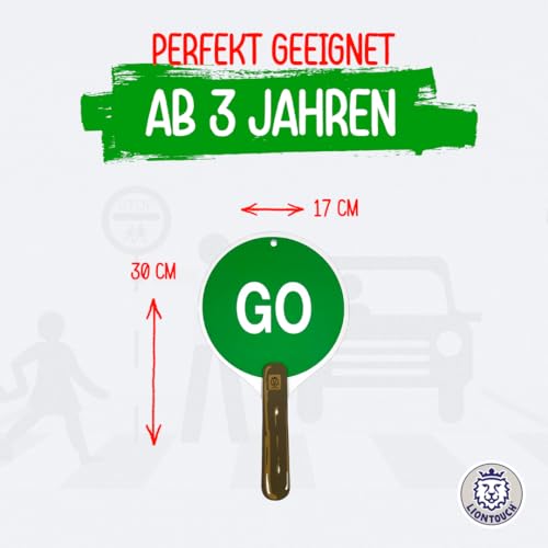 Liontouch - Stop & Go-Schild, Rot & Grün | Ab 3 Jahren - 30 x 17 cm | Robustes, beidseitiges Schaumstoff-Schild in Lollipop-Form | Perfekt für Schulweghelfer & zum Lernen von Verkehrsregeln