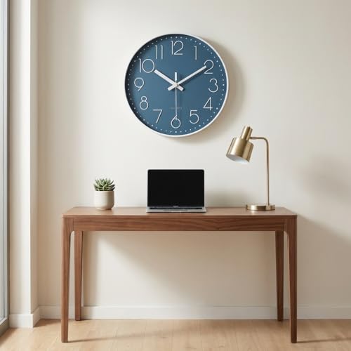 Image of jomparis 10 Inch Cerulean Wall Clock Battery Operated Silent & Non-Ticking Wall Clock Decor for Bathroom Bedroom