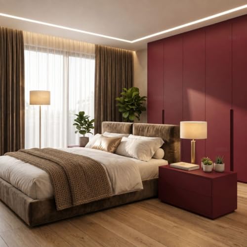 Image of HOME13 Red Wall Paper Peel and Stick Contact Paper Garnet Red Wallpaper for Cabinets and Drawers Matte Wallpaper Removable Self-Adhesive for Bathroom Countertops Vinyl Sticker(20x150 Inch)