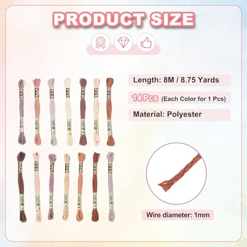 Image of PATIKIL 14 Skeins Embroidery Floss, Polyester Embroidery Threads Bracelets String for Cross-Stitch Hand Embroidery, Multicolored Beige Brown