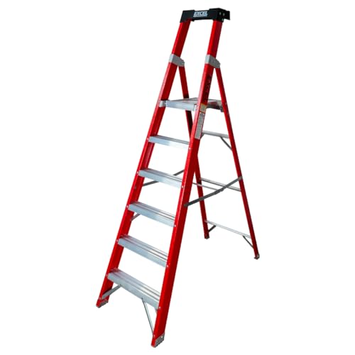 Excel Electricians Fibreglass StepLadder 3/4/5/6/8 Tread EN131 - Heavy Duty 6 Treads ladder, foldable ladder, folding stepladder, lightweight stepladder, fibreglass stepladder (6 Tread, Red Color)
