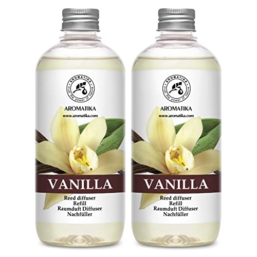 Diffuser Refill Vanilla 34 Fl Oz - 2 x 500ml - Fragrance Oil Diffuser Refill - Home Fragrance - Vanilla Scent - Room Freshener - Vanilla Aroma - Fresh and Long Lasting Fragrance