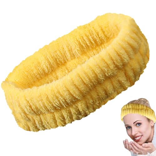 Sugeru Fascia Capelli Donna, Flanella Testa Fascia Capelli Skincare, Elastico Fasce Capelli Donna Sport Cura Della Pelle, Fasce per Capelli Donnas, Fascia Skincare per Lavaggio Viso (Giallo, L)