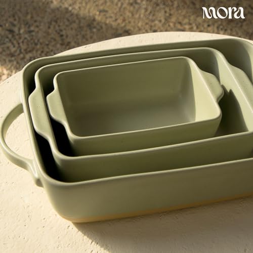 Image of Mora Ceramic Set of 2 Baking Dishes For Casserole, Banana Bread, Brownies, Broiling, Roasting, and Baking. 7x11 in and Loaf Pans - Porcelain Serving Bakeware from Oven to Table. Freezer Safe - Thyme