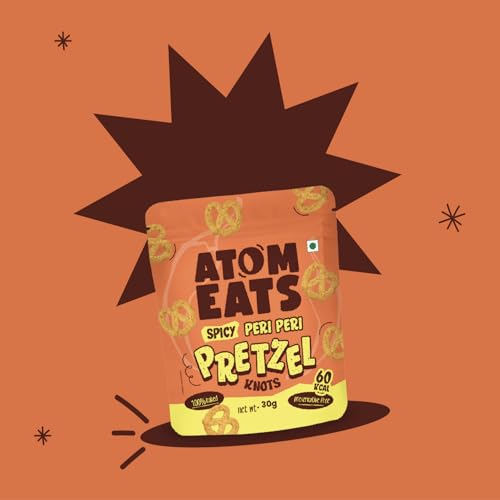 Image of Atom Eats Spicy Pretzels : Peri Peri 30g | Light & Crunchy Snacks, Perfect for Travel, Parties, Movies - Chatpata Flavor, Ideal for Namkeen Lovers - Snack Pouch | Imported Quality