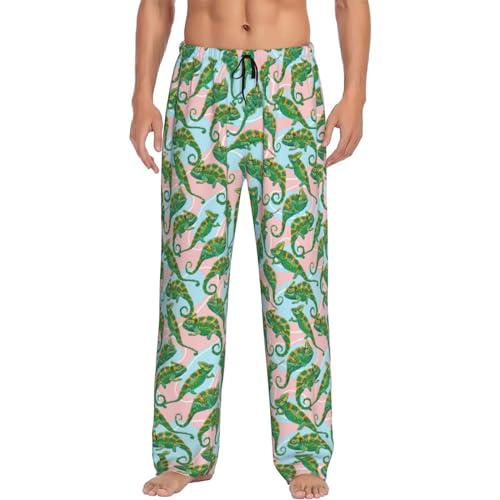 Pajama Pants Men - Cute Chameleon Lizard Green Men's Pajama Bottoms, Mens Cotton Pajama Pants