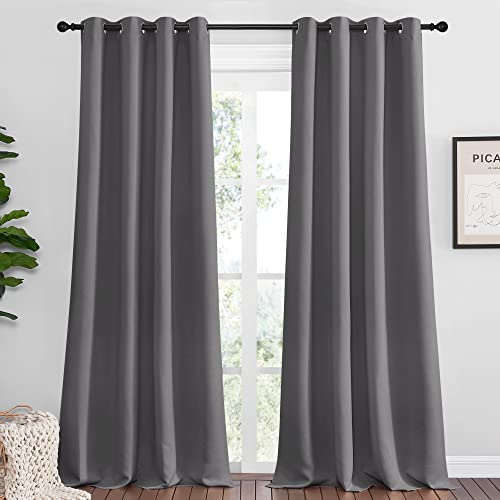 Image of NICETOWN Bedroom Blackout Long Curtains Panels, 1 Pair, 55 inches by 120 Inch, Grey, Triple Weave Energy Saving Thermal Insulated Solid Grommet Blackout Draperies for Patio