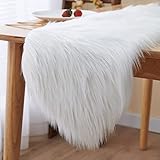 Faux Fur Christmas Table Runner, Home Dinning Table Decor for Holiday ,Party , Xmas, Halloween, Thanksgiving, Dresser, Fireplace Decorations (White, 11.8x70.8 inch)