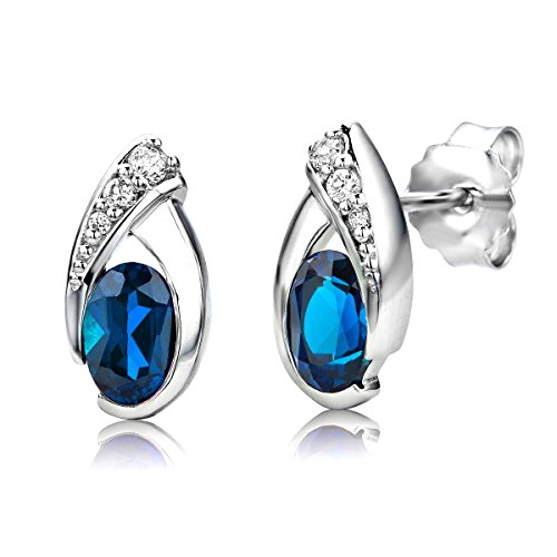 ByJoy Pendientes de Mujer, Plata, Azul Topacio
