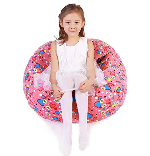 Lukeight Stuffed Animal Storage Bean Bag Chair, Bean Bag Cover for Organizing Kid’s Room - Fits a Lot of Stuffed Animals, Large/Sweetheart Pink