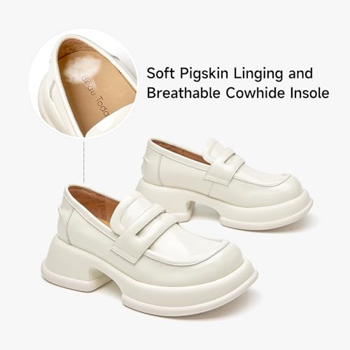 Image of BEAU TODAY Chunky Loafers Women,Patent Full Grain Leather Loafers for Women,Comfortable Slip-on Fashion Platform Shoes, Non Slip Business Casual Work Office Square Toe Dress Shoes