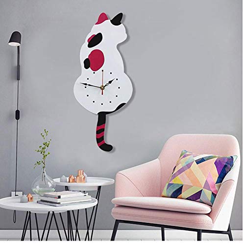 Oulensy Chat Mignon horloges à Quartz Horloge à Pendule oscillant Tail Mur Clockhome Miroir Chambre Mur Quartz Aiguille décorations pour Les Murs Montres Horloges Blanc