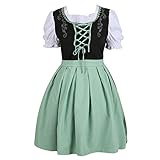 Großen Größen Dirndl für mollige Damen Oktoberfest Trachtenkleid Halloween Cosplay Minikleid Eckigem Kragen Dirndlkleid Puffärmeln Dirndlbluse Dirndlschürze, Grün, 5XL