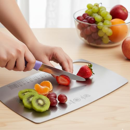 Image of Anjali 4-Piece Kitchen Tool Set - 1 Knife, 1 Peeler, 1 Chopping Board, 1 Lighter - Ideal for Cooking, Food Prep, and Various Uses for Home & Kitchen- Purple