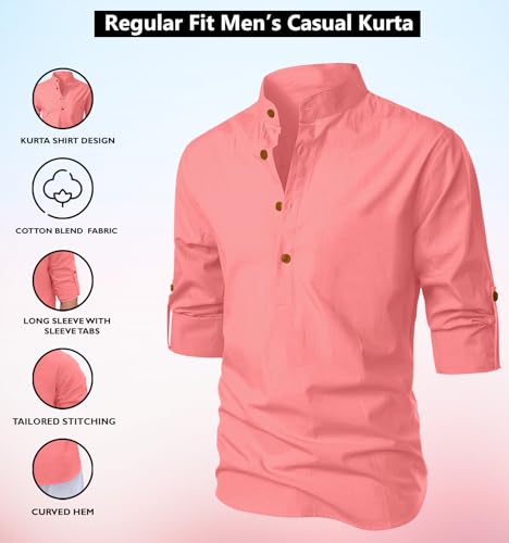 Image of Men's Kurta || Chinese Collar Long Sleeves || Straight Hip Length Kurtas || Short Kurta for Men || for Festival || Function || Occasion Wear Fancy Kurta for || Best Gifts for Mens