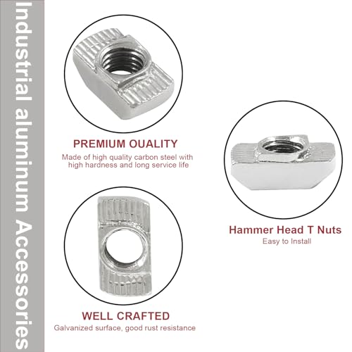 Bikasun 60 Stück Hammerkopfmutter, M8 Gewinde 4040 Profil Nutensteine Kohlenstoffstahl T-Slot Nutmuttern T Nut Muttern Hammermutter Nut für Aluminiumprofil Extrusionsschlitz, EU40-M8