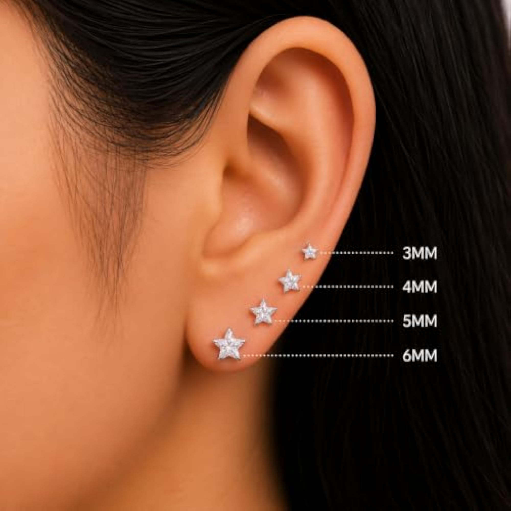 925 Sterling Silver Star Solitaire Stud Earrings