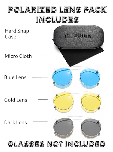 Clippies Polarized, Regular, Coloured Clipon sunglasses for prescription glasses. Non Flip Clip-on Sunnies - 3 Pack Hard Case4