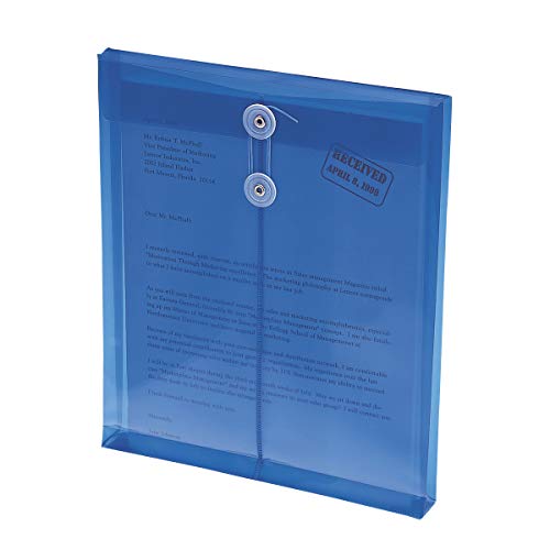 Smead Poly Envelope, 1-1/4' Expansion, String-Tie Closure, Top Load, Letter Size, Blue, 5 per Pack (89542)