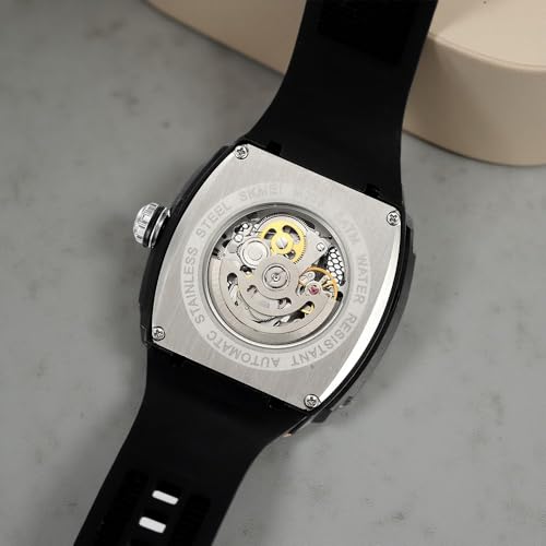 Image of SKMEI Automatic Watch for Men. Luxury Self-Winding Transparent Dial Watch, Waterproof 30M, Scratch-Resistant, Durable ABS Case, Silicone Strap, Stylish Fashion Timepiece - M033