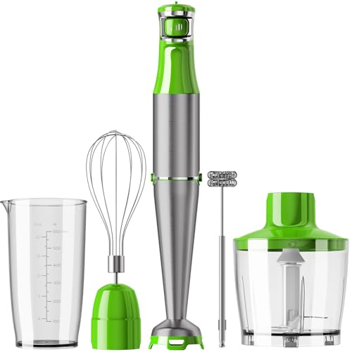 Image of Turelar Immersion Blender Handheld Corded Hand Blenders Set 1100W, Trigger Variable Speed 5 in 1 Stick Emulsifier with Chopper, Whisk and Frother for Soup, Baby Food and Smoothies, Apple Green