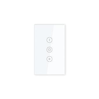 Smart Dimmer Switch,4.65 X 2.83 X 1.34 Inches,Need Neutral Wire,2.4GHz,Tuya/Smart Life App/Alexa,Tempered Glass Panel,White