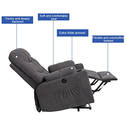 Vuyuyu Power Lift Chairs Recliners, Fabric Recliner Chair For Elderly, Heated Vibration Massage Sofa For Living Room, 3 Positions, 2 Pockets And 2 Cup Holders (Fabric-Grey) #TOP6