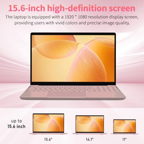 Image of 15.6''Pink Laptop Computer,1080P FHD Display,8GB RAM,512GB SSD,N5095 CPU Business Laptop,Numeric Keypad,Backlit Keyboard,Fingerprint Unlock,SD Card Reader,Webcam, 5GWiFi, HDMI,Pink