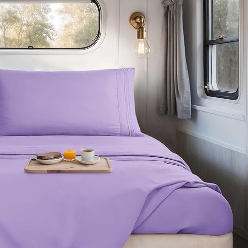 Image of Nestl Lavender Short Queen Sheets for RV, Hotel Luxury RV Queen Sheets Set, 4 Piece Fitted Bed Sheet Set and Pillowcases, Super Soft, Wrinkle-Free, and Breathable Camper Bedding