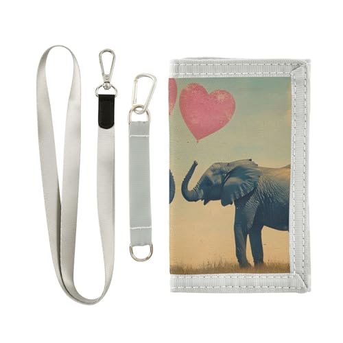 FOLIOSA Kids Wallet for Boys Girls Elephant Valentines Print Youth Wallet with Zipper Pocket Card Holders, Novelty Wallet 4.9×2.9 in