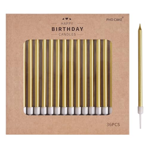 Image of PHD CAKE 36-Count Gold Long Thin Metallic Birthday Candles, Cake Candles, Birthday Parties, Wedding Decorations, Party Candles, Cake Decorations