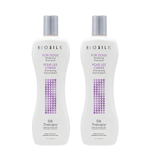 BioSilk for Dogs Silk Therapy Whitening Shampoo | Best Dog Whitening Shampoo| 12 Ounces - Pack of 2