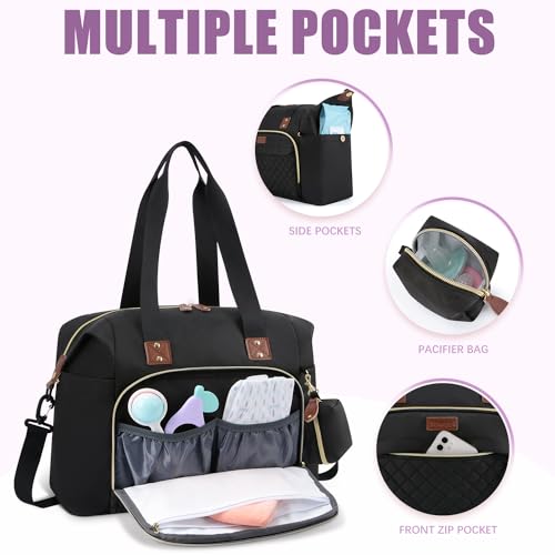 image for Tuwubi Diaper Bag Tote,Baby Diaper Bag with Pacifier Case Large Travel