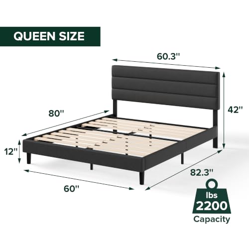 Zinus Piper Upholstered Platform Bed with Paneled Headboard, Queen - Image 2