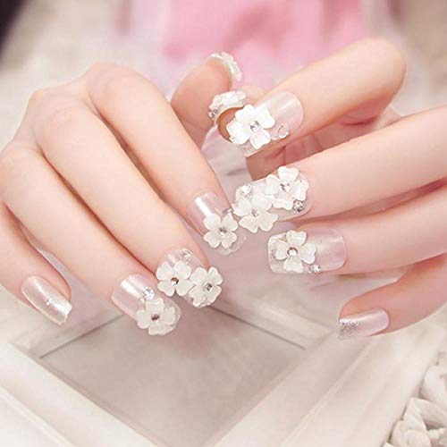 TJJF Neue 24Pcs Fashion Lady Long Design Falsche Nägel Stil 3D Weiße Blume Geschnitzte Gefälschte Nägel Künstlerische… – Bild 3