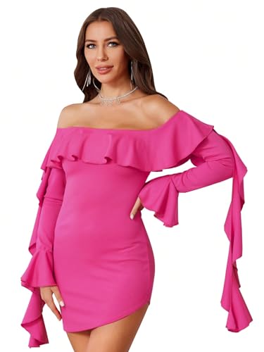 Generic Women Ruffle Flare Sleeve Halter Slim A-Line Dress Mini Dress Nightclub Sexy Party Dresses Vestidos Black S