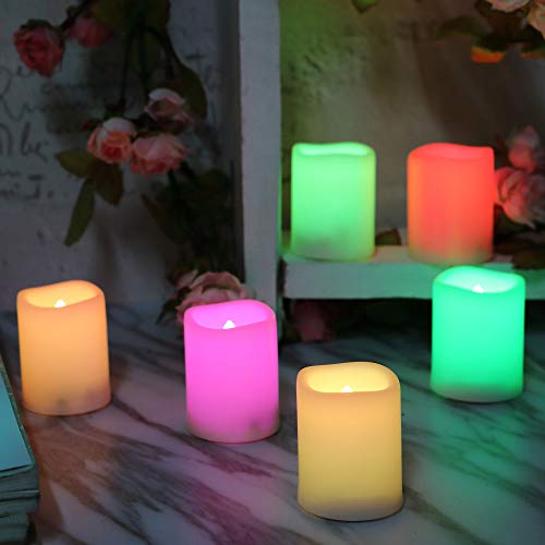 Image of iZAN 6PCS Multi Color Changing Flameless Battery Operated LED Votive Candles with Remote Flickering Electric votives for Halloween Christmas Home Party Wedding Decors 1.5 inchx2 inch Batteries Included