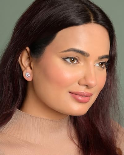 Image of CLARA 925 Sterling Silver Stud Earrings | Platinum Plated | Daily Wear |Gift for Women and Girls