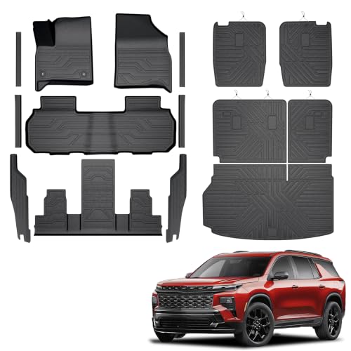 KARPAL Floor Mats for 2024 2025 2026 Chevy Traverse & GMC Acadia & 2025 2026 Buick Enclave 7 Seats Captain Chairs All-Weather TPE Custom Fit Floor Liners Car Accessories