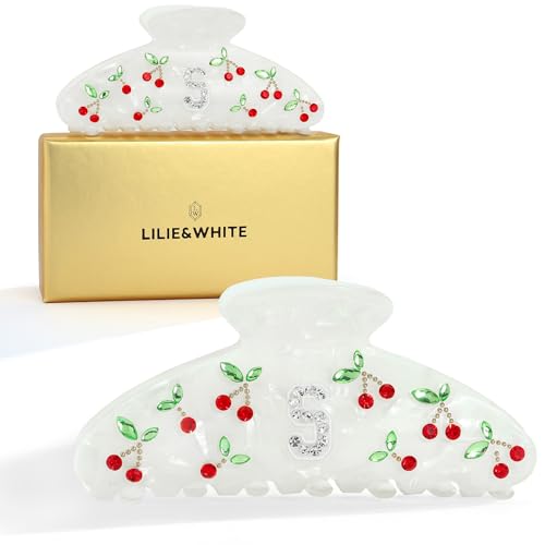 Image of LILIE&WHITE Christmas Gift Acrylic Cherry Letter Hair Clips For Women With RhinestonesInitial Hair Claws For Thick Hairs Trendy Monogram Large Clips Fashion Big Claw Clip Jewelry Gift Alphabet S